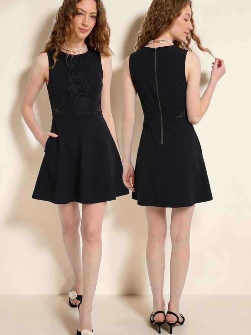 RACHEL ROY Black Sleeveless Lace Trim Skater Dress - Size 10